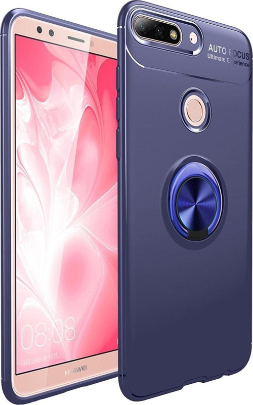 Huawei Y7 2018 Kılıf Renkli Yüzüklü Manyetik Silikon Kapak Mavi - Mavi