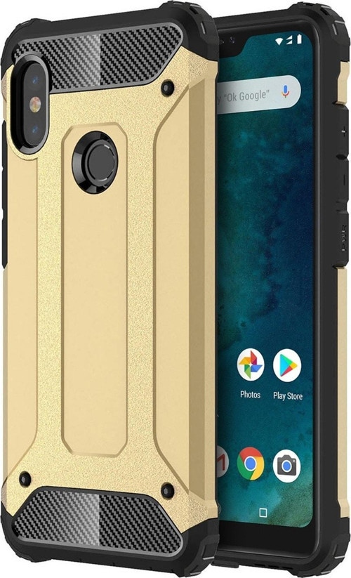 Xiaomi Mi A2 Lite Kapak Çift Katmanlı Zırh Tank Kılıf - Gold