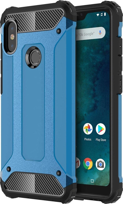 Xiaomi Mi A2 Lite Kapak Çift Katmanlı Zırh Tank Kılıf - Mavi