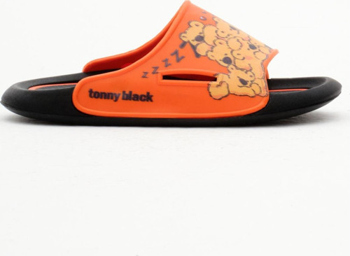 Çocuk Unisex Oranj Poli Taban Ayıcık Desenli Terlik