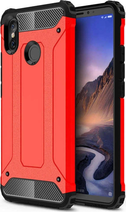 Xiaomi Mi Max 3 Kapak Çift Katmanlı Zırh Tank Kılıf - Kırmızı