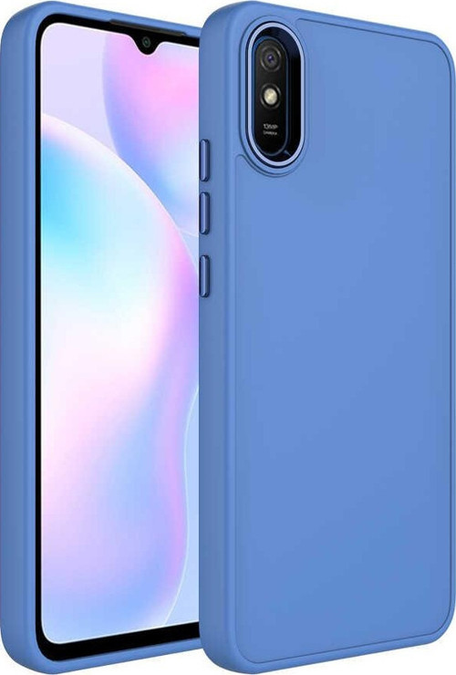 Xiaomi Redmi 9A Kapak Renkli Metal Kamera Çerçeveli İçi Kadife Lasnman Kılıf - Petrol Mavisi