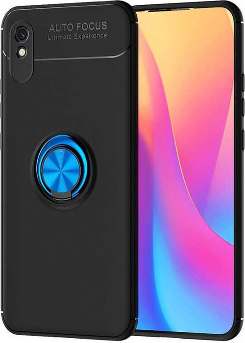 Xiaomi Redmi 9A Kılıf Renkli Yüzüklü Manyetik Silikon Kapak Siyah - Mavi