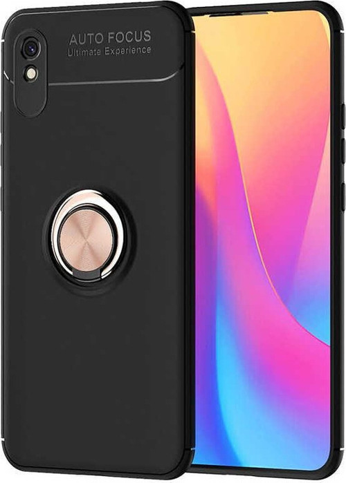Xiaomi Redmi 9A Kılıf Renkli Yüzüklü Manyetik Silikon Kapak Siyah - Rose gold