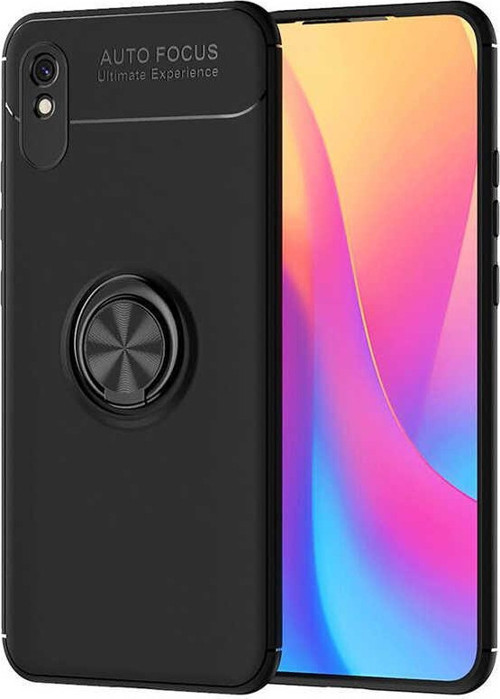Xiaomi Redmi 9A Kılıf Renkli Yüzüklü Manyetik Silikon Kapak Siyah - Siyah