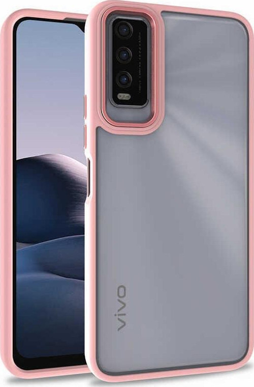 Vivo Y20S Kapak Metal Kamera Korumalı Arkası Şeffaf Silikon Kılıf - Rose Gold