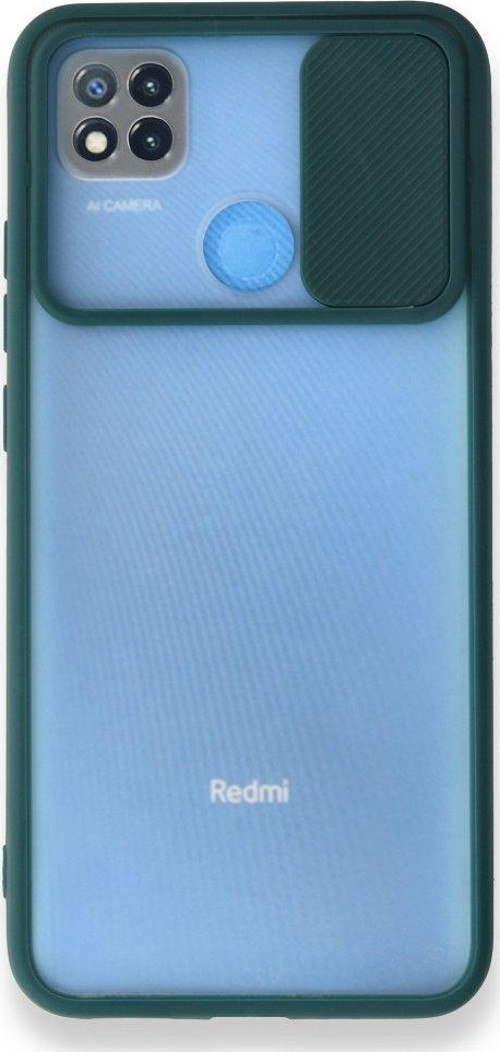 Xiaomi Redmi 9C Kapak Lensi Açılır Kapanır Kamera Korumalı Silikon Kılıf - Yeşil