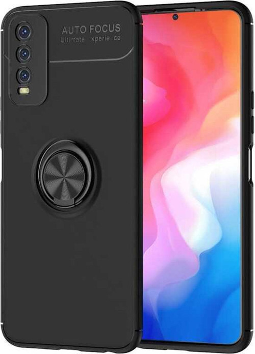 Vivo Y20s Kılıf Renkli Yüzüklü Manyetik Silikon Kapak Siyah - Siyah