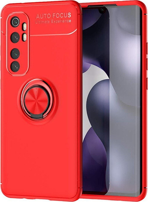 Xiaomi Mi Note 10 Lite Kılıf Renkli Yüzüklü Manyetik Silikon Kapak Kırmızı - Kırmızı