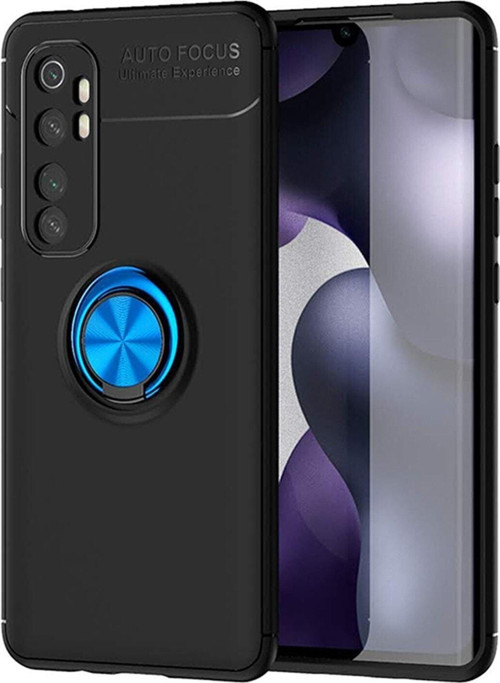 Xiaomi Mi Note 10 Lite Kılıf Renkli Yüzüklü Manyetik Silikon Kapak Siyah - Mavi