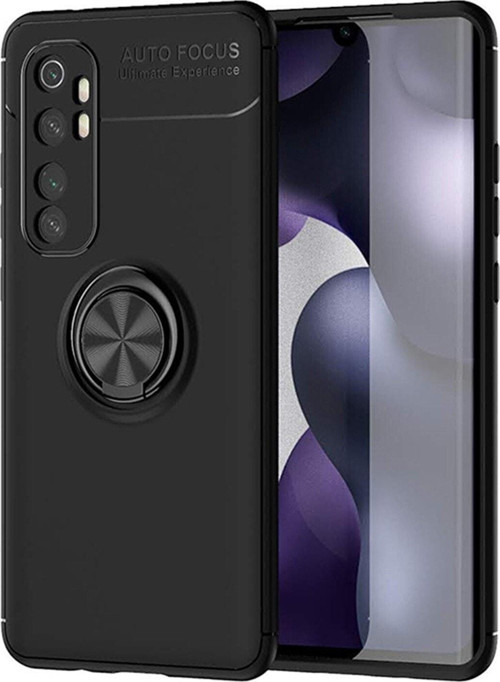 Xiaomi Mi Note 10 Lite Kılıf Renkli Yüzüklü Manyetik Silikon Kapak Siyah - Siyah
