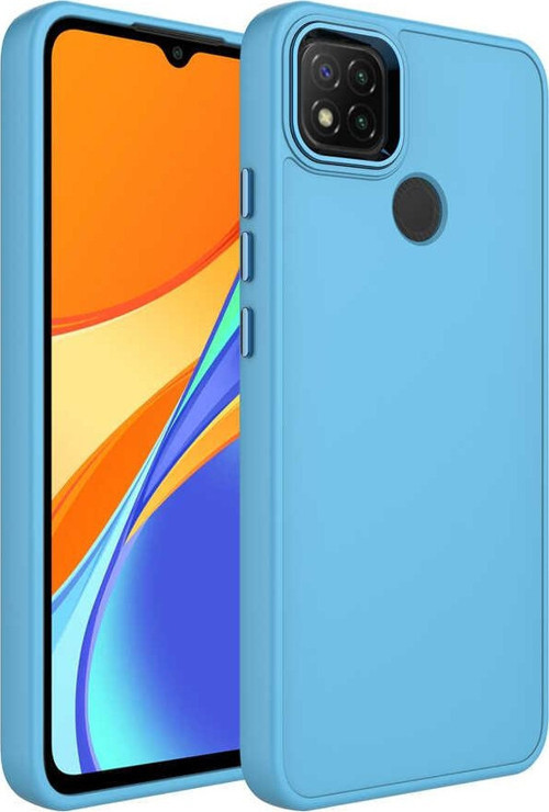 Xiaomi Redmi 9C Kapak Renkli Metal Kamera Çerçeveli Class İçi Kadife Lasnman Kılıf - Mavi