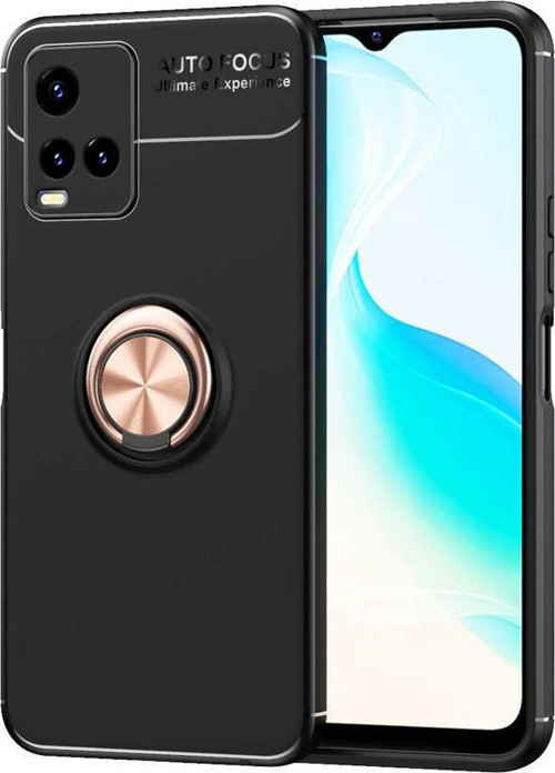 Vivo Y21S Kılıf Renkli Yüzüklü Manyetik Silikon Kapak Siyah - Rose gold