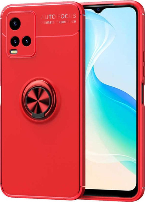 Vivo Y32 Kılıf Renkli Yüzüklü Manyetik Silikon Kapak Kırmızı - Kırmızı