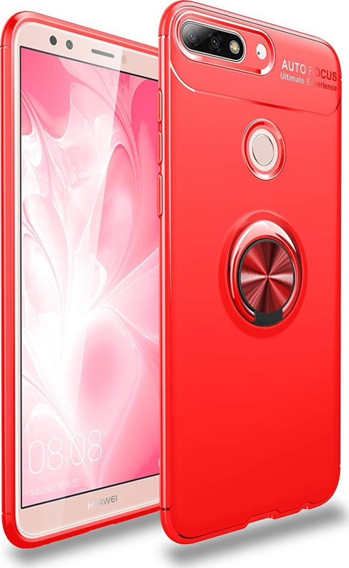 Huawei P Smart Kılıf Renkli Yüzüklü Manyetik Silikon Kapak Kırmızı - Kırmızı