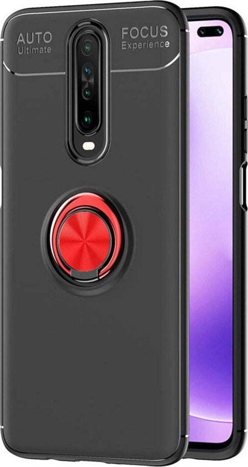 Xiaomi Redmi K30 Kılıf Renkli Yüzüklü Manyetik Silikon Kapak Siyah - Kırmızı