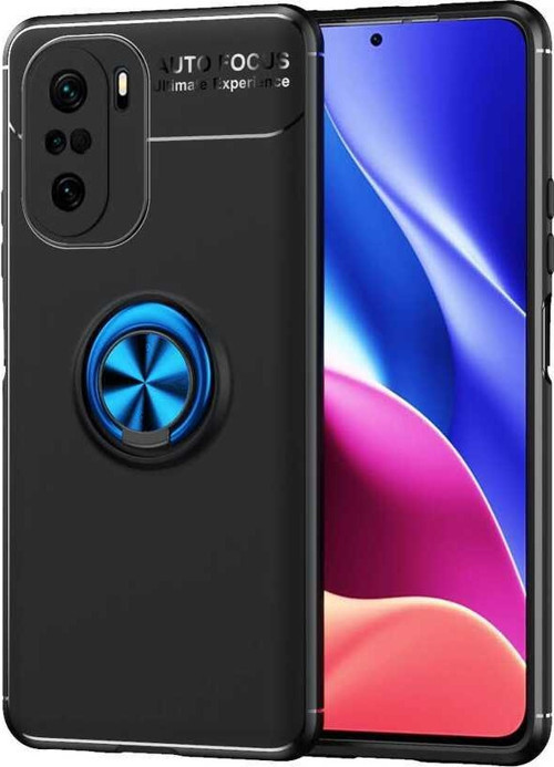 Xiaomi Poco F3 Kılıf Renkli Yüzüklü Manyetik Silikon Kapak Siyah - Mavi