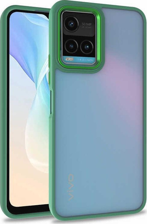 Vivo Y33S Kapak Metal Kamera Korumalı Arkası Şeffaf Silikon Kılıf - Yeşil