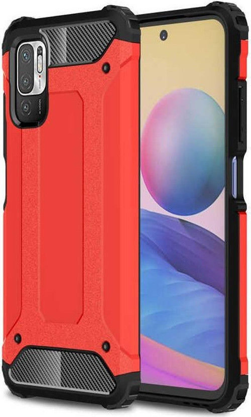 Xiaomi Redmi Note 10 5G Kapak Çift Katmanlı Zırh Tank Kılıf - Kırmızı