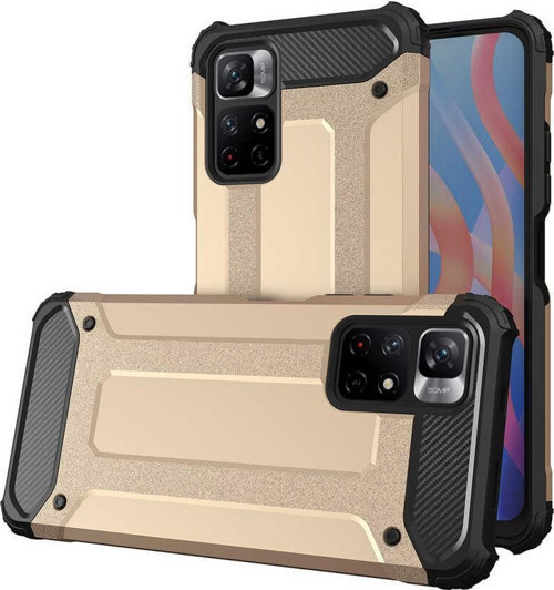 Xiaomi Poco M4 Pro 5G Kapak Çift Katmanlı Zırh Tank Kılıf - Gold