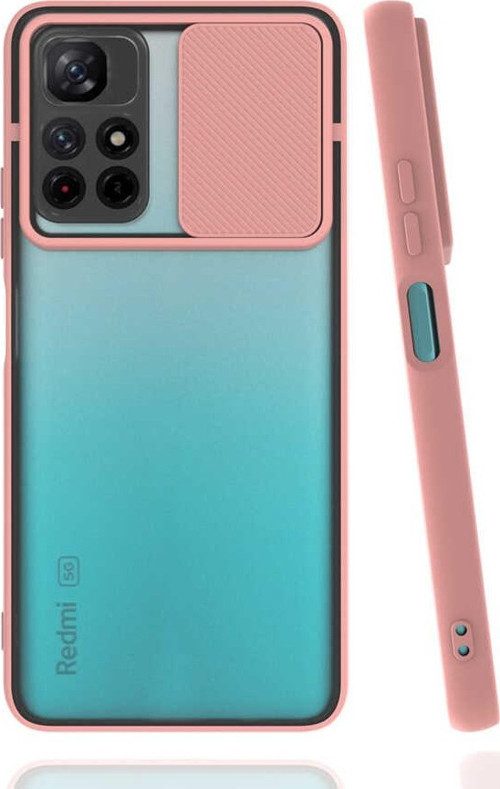 Xiaomi Poco M4 Pro Kapak Lensi Açılır Kapanır Kamera Korumalı Kılıf - Pudra
