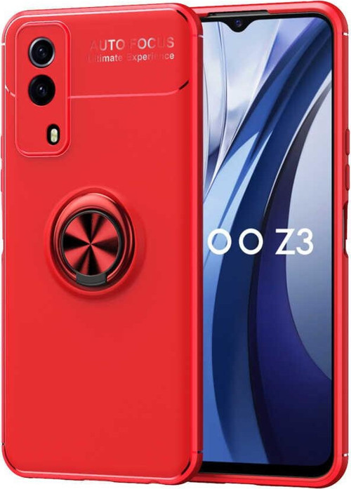 Vivo Y53S 4G Kılıf Renkli Yüzüklü Manyetik Silikon Kapak Kırmızı - Kırmızı