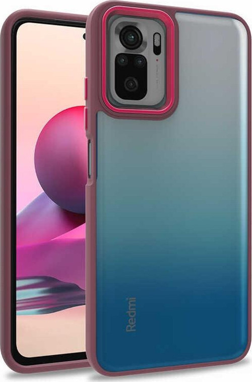Xiaomi Redmi Note 10 Kapak Metal Kamera Korumalı Arkası Şeffaf Silikon Kılıf - Kırmızı