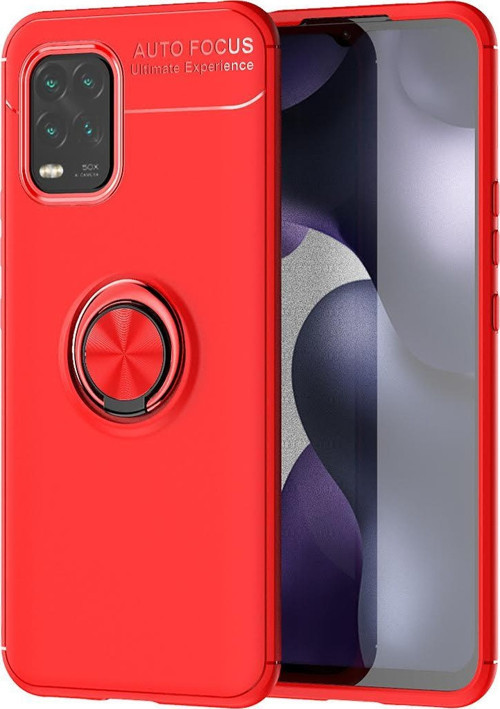 Xiaomi Mi 10 Lite Kılıf Renkli Yüzüklü Manyetik Silikon Kapak Kırmızı - Kırmızı