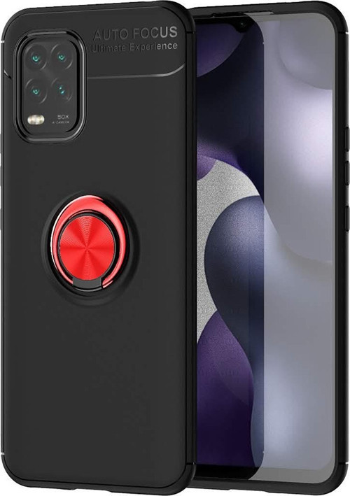 Xiaomi Mi 10 Lite Kılıf Renkli Yüzüklü Manyetik Silikon Kapak Siyah - Kırmızı