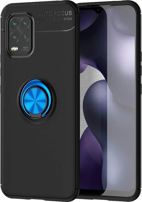 Xiaomi Mi 10 Lite Kılıf Renkli Yüzüklü Manyetik Silikon Kapak Siyah - Mavi