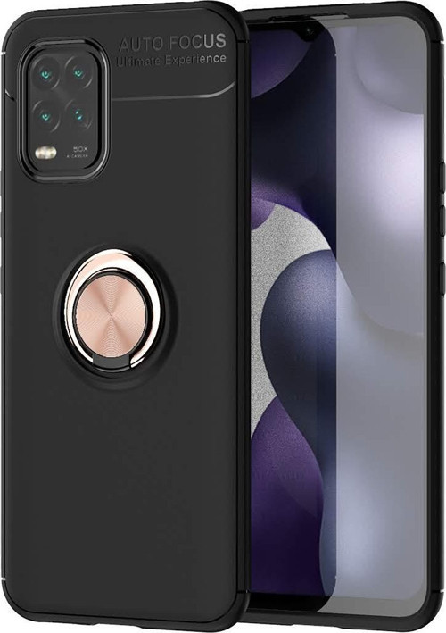 Xiaomi Mi 10 Lite Kılıf Renkli Yüzüklü Manyetik Silikon Kapak Siyah - Rose gold