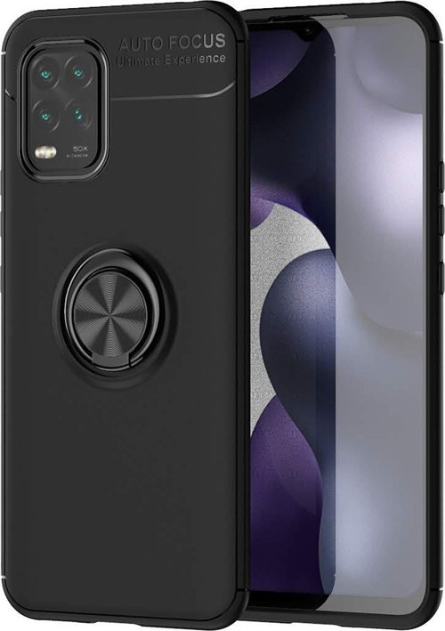 Xiaomi Mi 10 Lite Kılıf Renkli Yüzüklü Manyetik Silikon Kapak Siyah - Siyah