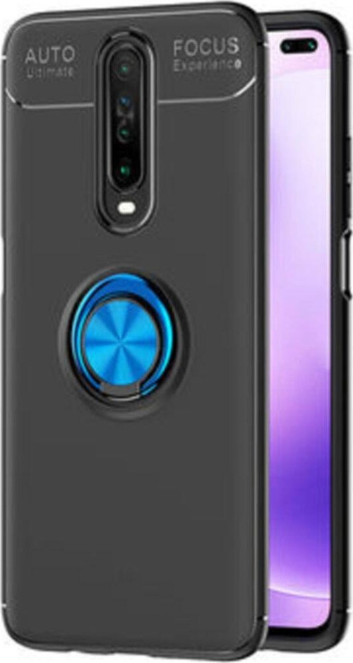 Xiaomi Poco X2 Kılıf Renkli Yüzüklü Manyetik Silikon Kapak Siyah - Mavi