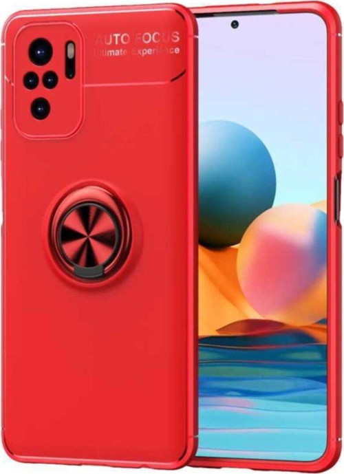 Xiaomi Redmi Note 10 Kılıf Renkli Yüzüklü Manyetik Silikon Kapak Kırmızı - Kırmızı