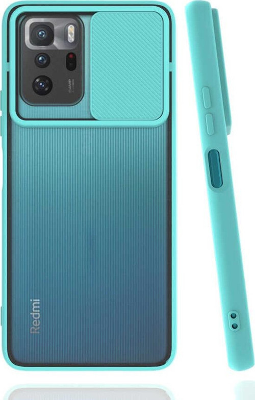 Xiaomi POCO X3 GT Kapak Lensi Açılır Kapanır Kamera Korumalı Silikon Kılıf - Turkuaz