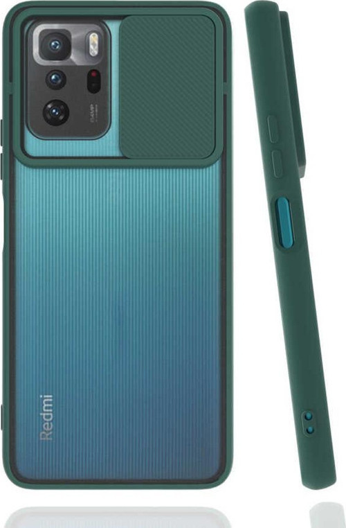 Xiaomi POCO X3 GT Kapak Lensi Açılır Kapanır Kamera Korumalı Silikon Kılıf - Yeşil