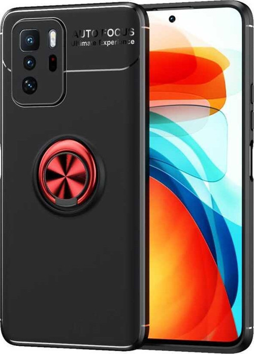 Xiaomi Poco X3 GT Kılıf Renkli Yüzüklü Manyetik Silikon Kapak Siyah - Kırmızı
