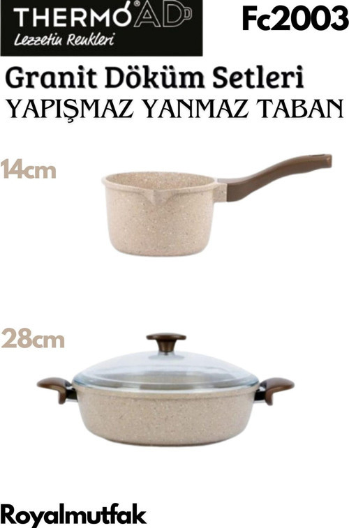 Döküm Granit Vizon Karnıyarık Pilav Tencere 30Cm + Döküm Granit Sütlük - Sosluk / Vizon 14Cm