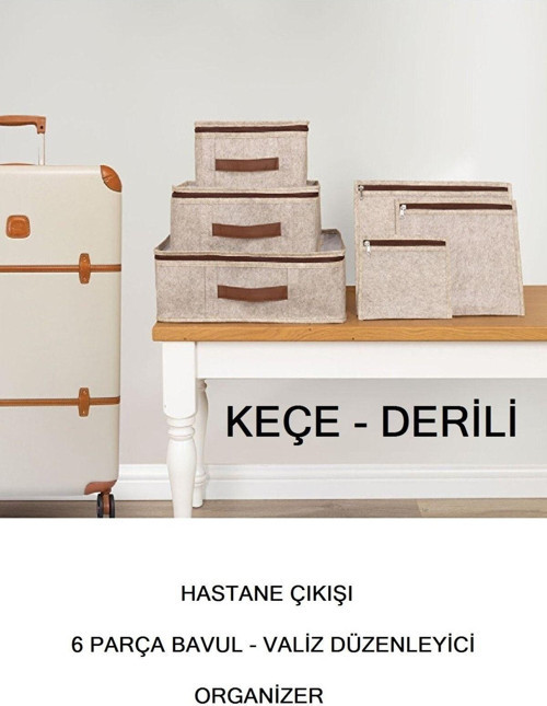 Hastane Çıkışı 6 Parça Bavul Valiz Düzenleyici Organizer Derili Keçe Kahve
