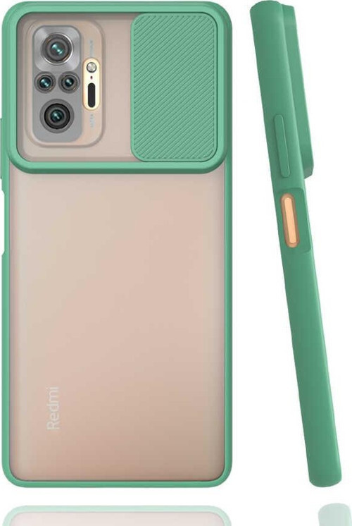 Xiaomi Redmi Note 10 Pro Kapak Lensi Açılır Kapanır Kamera Korumalı Silikon Kılıf - Yeşil