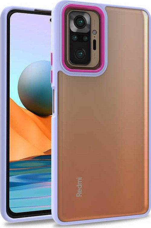 Xiaomi Redmi Note 10 Pro Kapak Metal Kamera Korumalı Arkası Şeffaf Silikon Kılıf - Lila