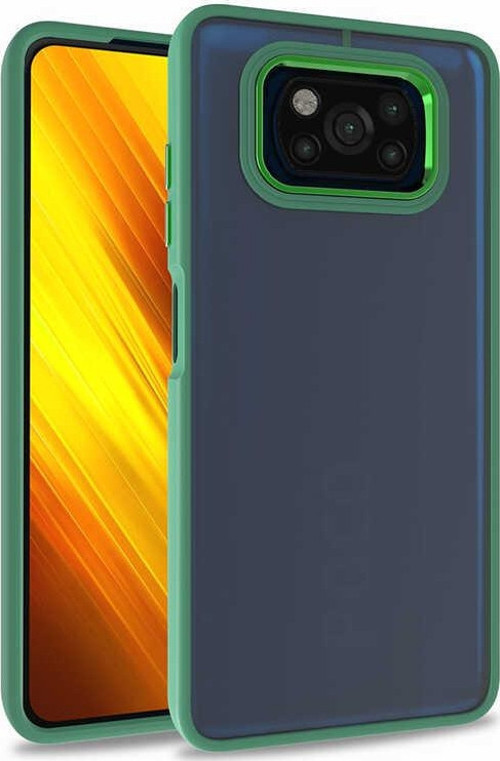 Xiaomi Poco X3 Kapak Metal Kamera Korumalı Arkası Şeffaf Silikon Kılıf - Yeşil