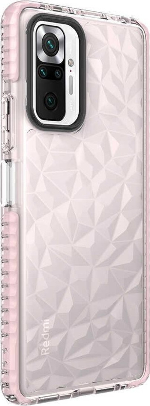 Xiaomi Redmi Note 10 Pro Kapak Prizma Darbe Emici Arkası Şeffaf Silikon Kılıf - Pembe