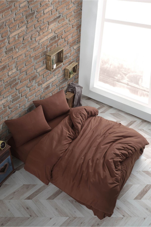 Plain Series Ranforce Kahve Tek, Çift Kişilik Nevresim Takımı Takımı