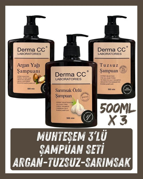 Şampuan Seti - Sarımsak Özlü 500M + Argan Özlü 500M + Tuzsuz 500M