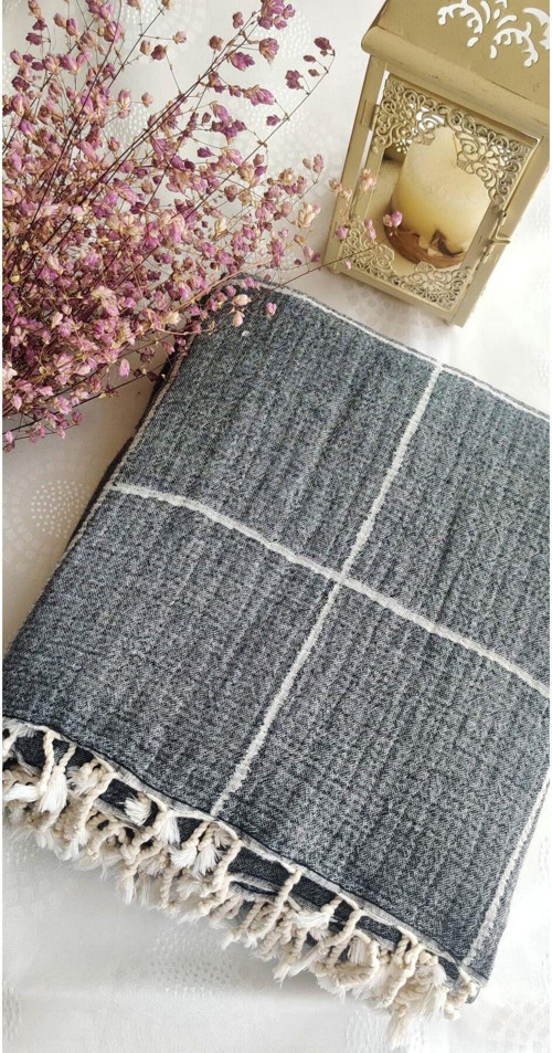 Yeni Organik Çizgili Müslin Koltuk Şalı/Tv Battaniye, Salıncak Örtüsü 185X220Cm Oeko-Tex®Sertifikalı