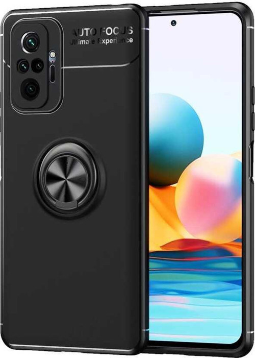 Xiaomi Redmi Note 10 Pro Kılıf Renkli Yüzüklü Manyetik Silikon Kapak Siyah - Siyah