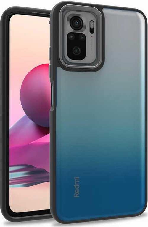 Xiaomi Redmi Note 10S Kapak Metal Kamera Korumalı Arkası Şeffaf Silikon Kılıf - Siyah