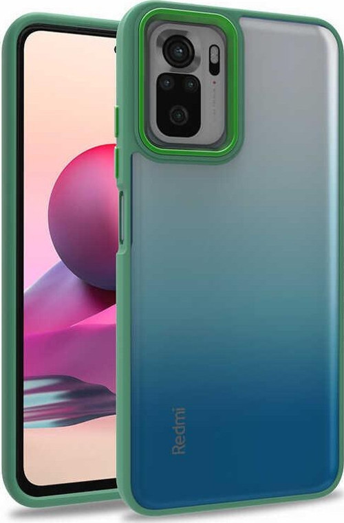 Xiaomi Redmi Note 10S Kapak Metal Kamera Korumalı Arkası Şeffaf Silikon Kılıf - Yeşil