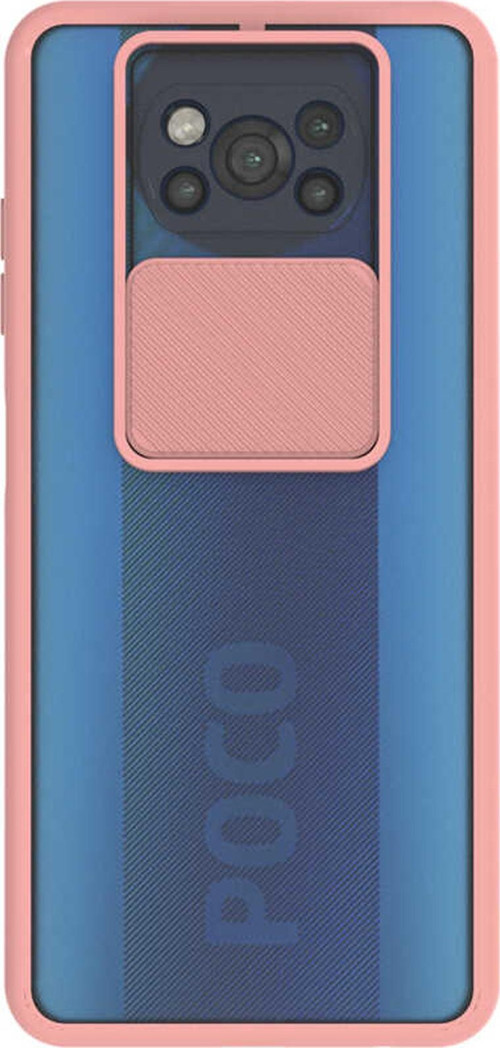 Xiaomi Poco X3 Pro Kapak Lensi Açılır Kapanır Kamera Korumalı Silikon Kılıf - Pudra
